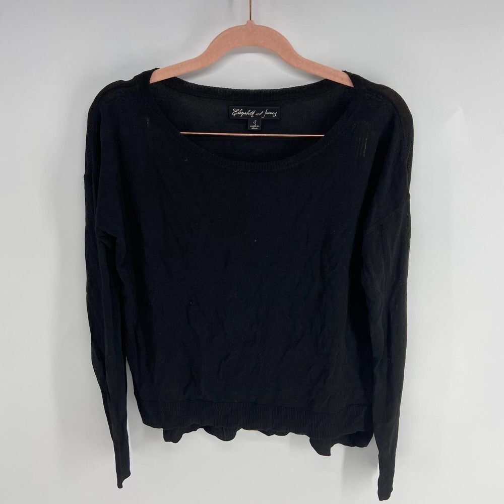 Elizabeth & James Black loose light knit long sleeve crew neck sweater women s